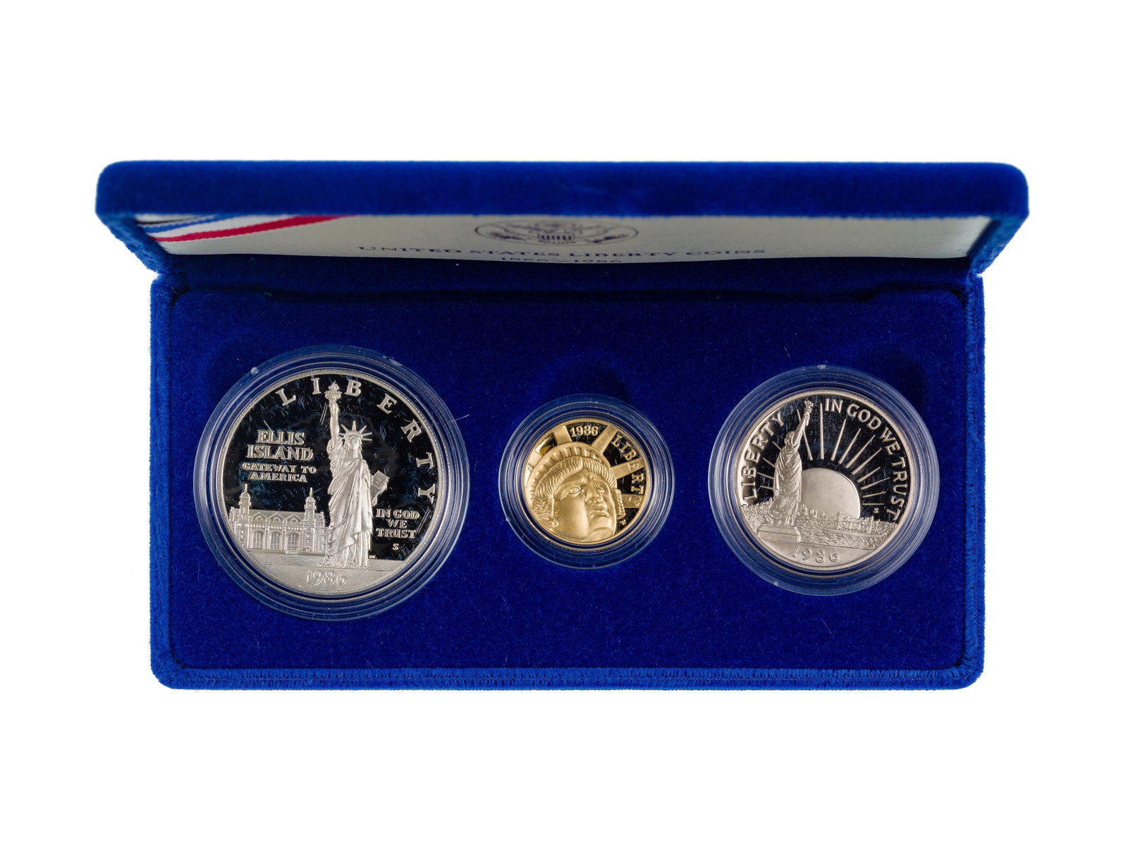 1986 US Liberty Gold Coin Set: 1986 US Liberty Gold Coin Set (3) coin set in presentation box Property from: a Private Collector, Rockford, Illinois Category: Bullion Coins > Gold Bullion Estimated Sale Time: 6:23 pm CST Shipping S
