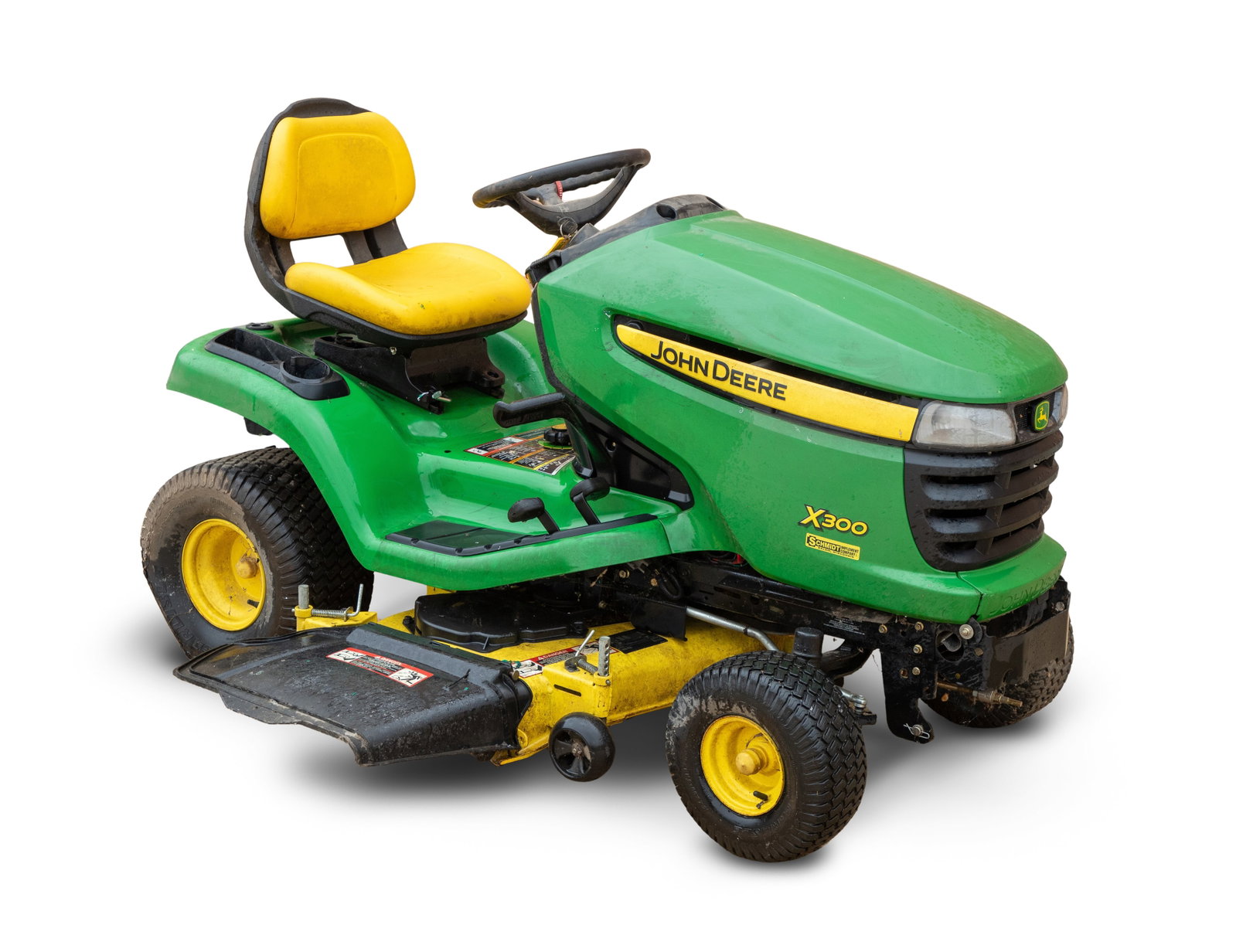 John Deere X300 Riding Lawnmower: John Deere X300 Riding Lawnmower Equipped with a 48-inch mower deck, V-twin engines, a deep-stamped deck design and hydrostatic twin touch foot pedals Property from: an Estate, Antioch, Illinois