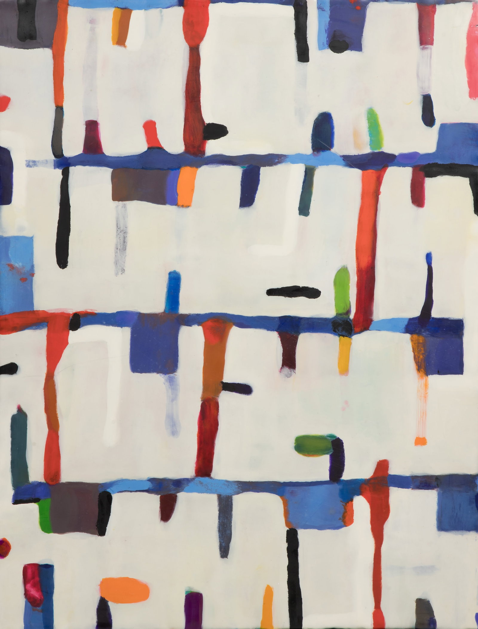 Kathleen Waterloo (American, 20th Century) 'Congress Parkway' Encaustic on Board: Kathleen Waterloo (American, 20th Century) 'Congress Parkway' Encaustic on Board 2007, signed and titled verso, depicting a grid-like urban structure filled with intersecting horizontal and vertical b