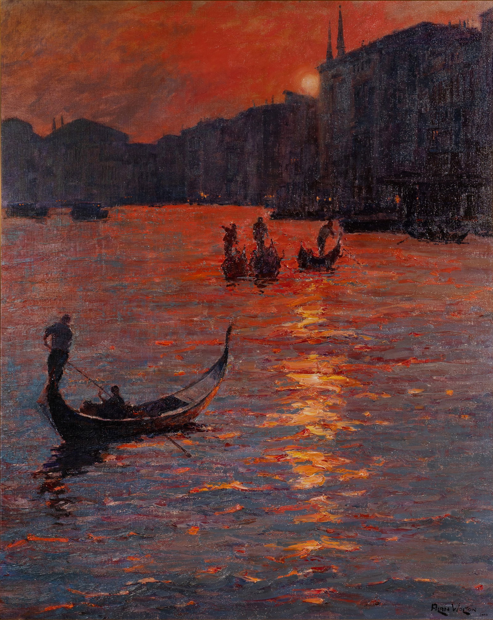 Alan Wolton (English / American, b.1934) 'Fire of Sunset - Venice' Oil on Canvas (1 of 7)
