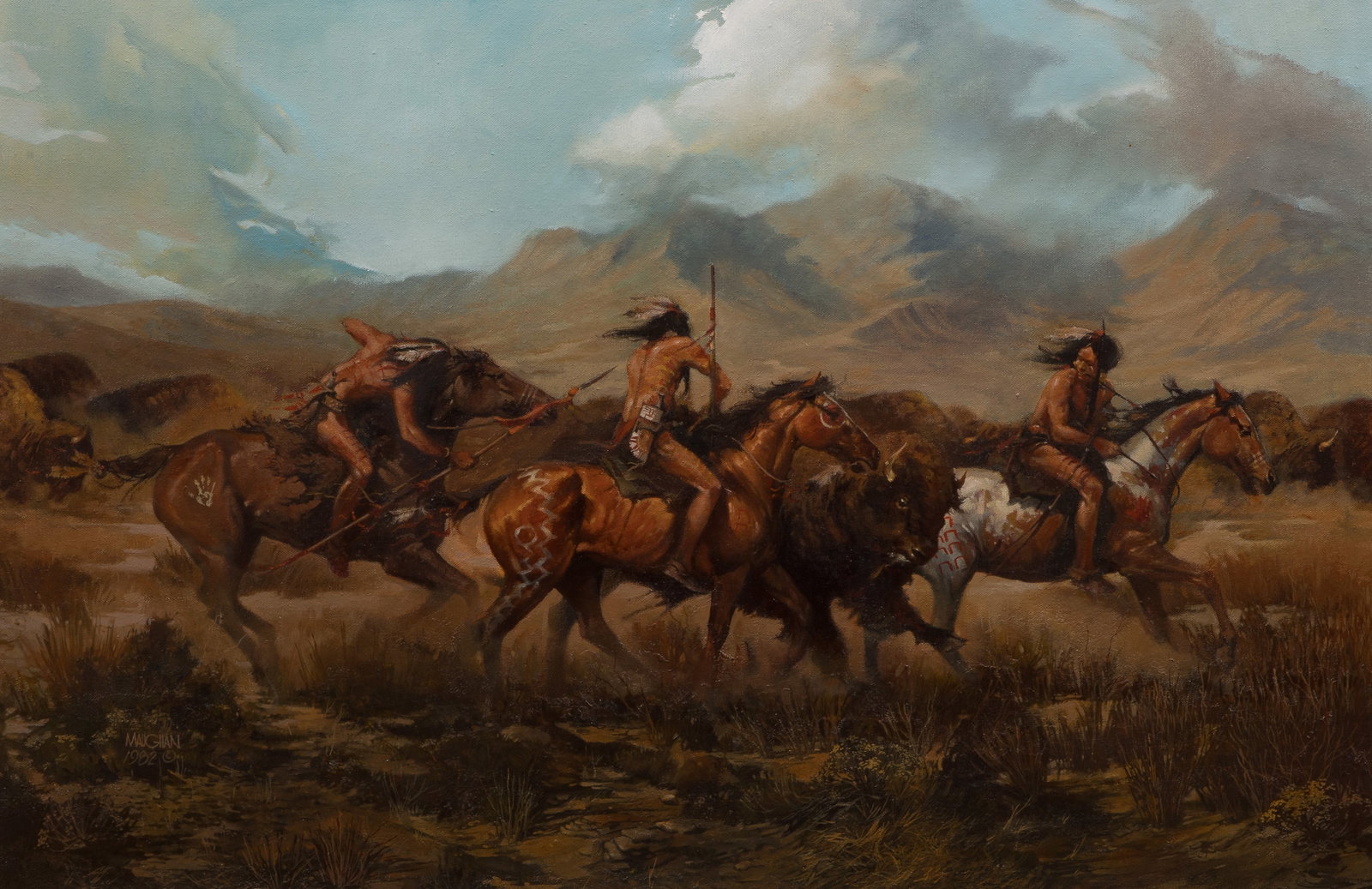 William Maughan (American, b.1946) 'The Robe Hunters' Oil on Canvas (1 of 3)