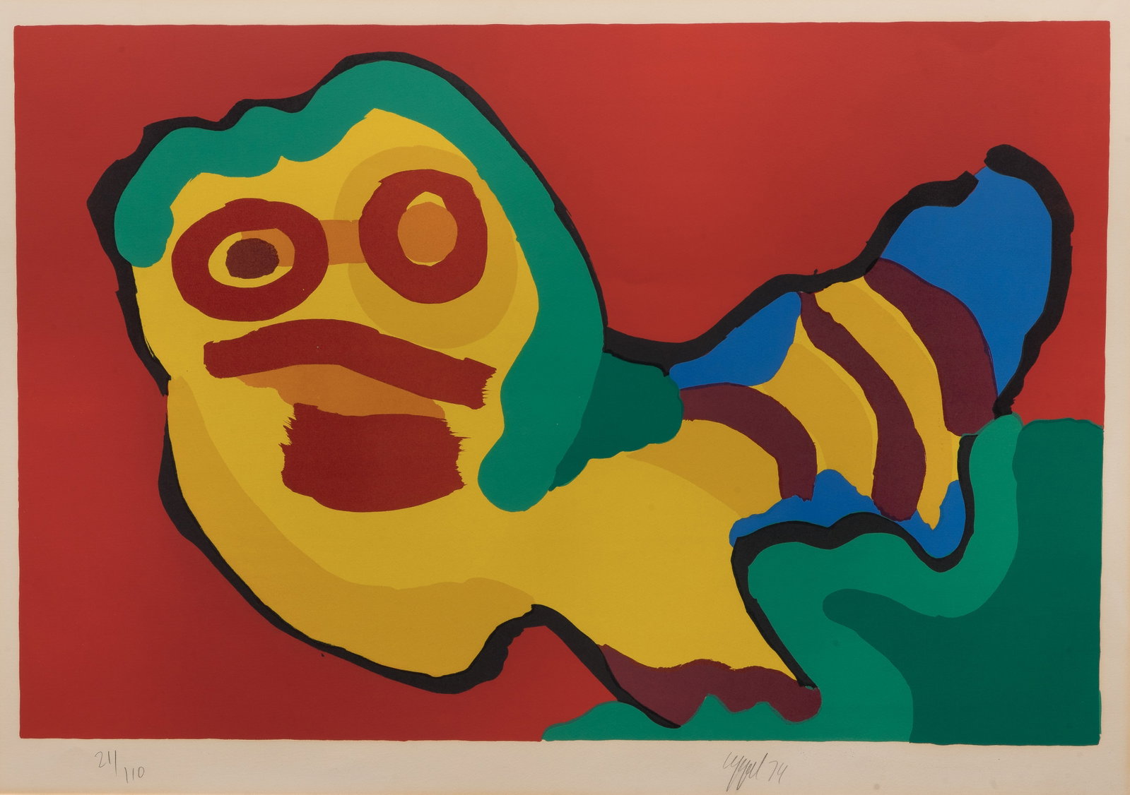 Karel Appel (Dutch, 1921-2006) 'Nothing to Do' Lithograph: Karel Appel (Dutch, 1921-2006) 'Nothing to Do' Lithograph 1974, pencil signed, #21/110, depicting an abstract figure, matted, unframed Property from: an Estate, Deerfield, Illinois Height: 24 inches, 