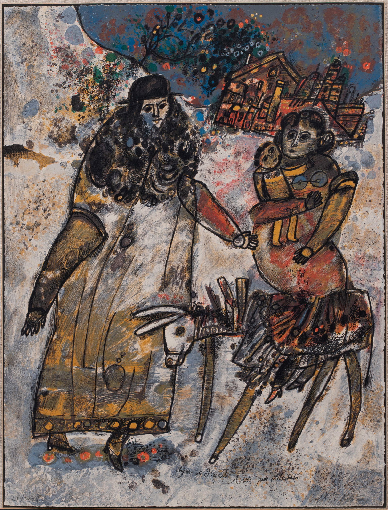 Theo Tobiasse (French / Israeli, 1927-2012) 'Agar et Ismael chasses par Abraham' Lithograph (1 of 2)