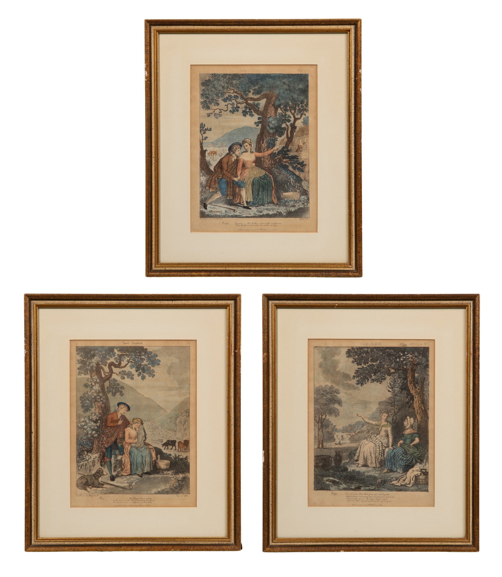 David Allan (Scottish, 1744-1796) 'The Gentle Shepherd' Hand Colored Engraving Assortment (1 of 4)