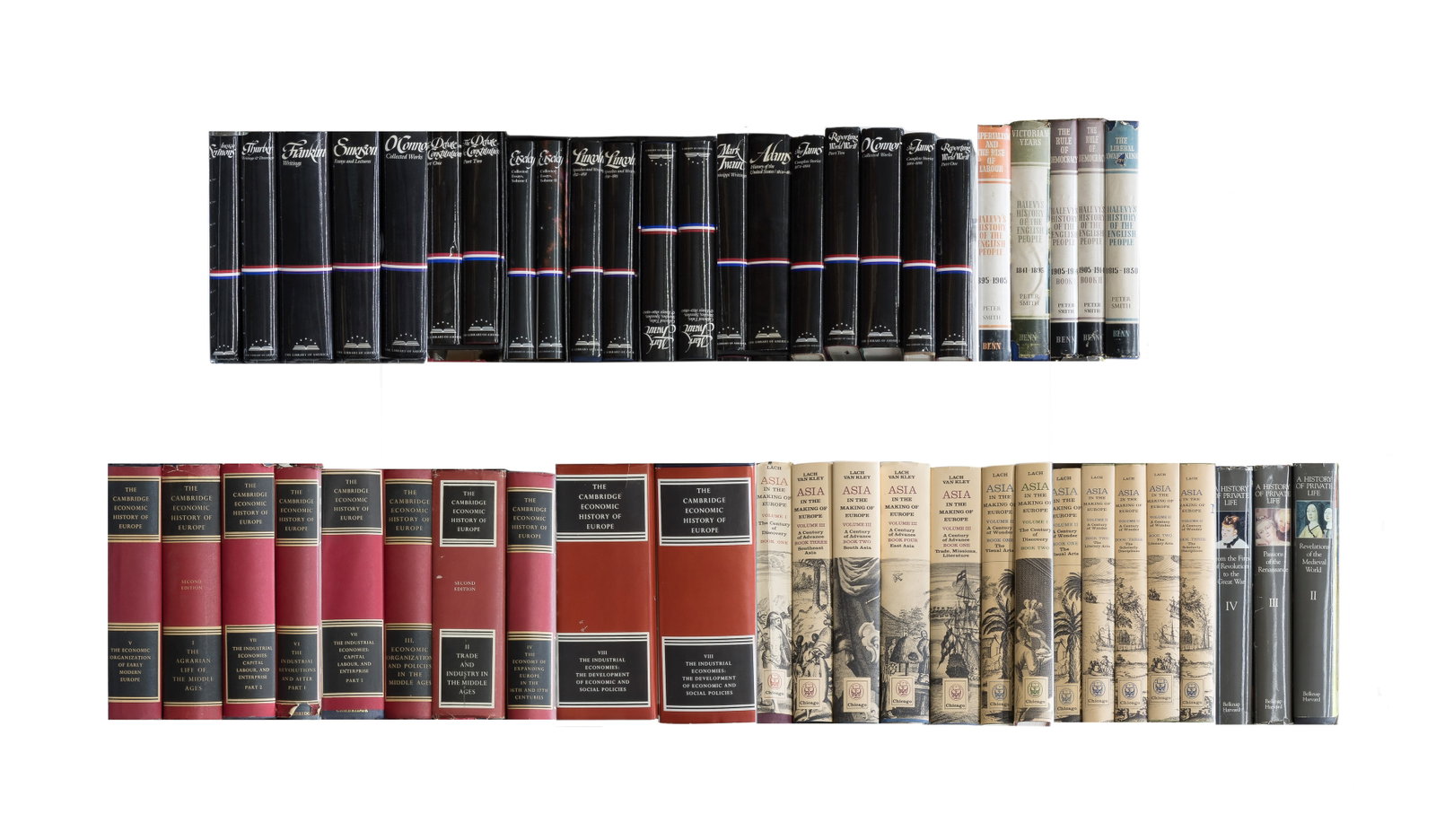 Book Set Assortment: Book Set Assortment (5) sets comprising (50) total volumes including 'Asia in the Making of Europe', 1971 reprint, University of Chicago Press, 'Halevy's History of the English People', 1949 reprint,