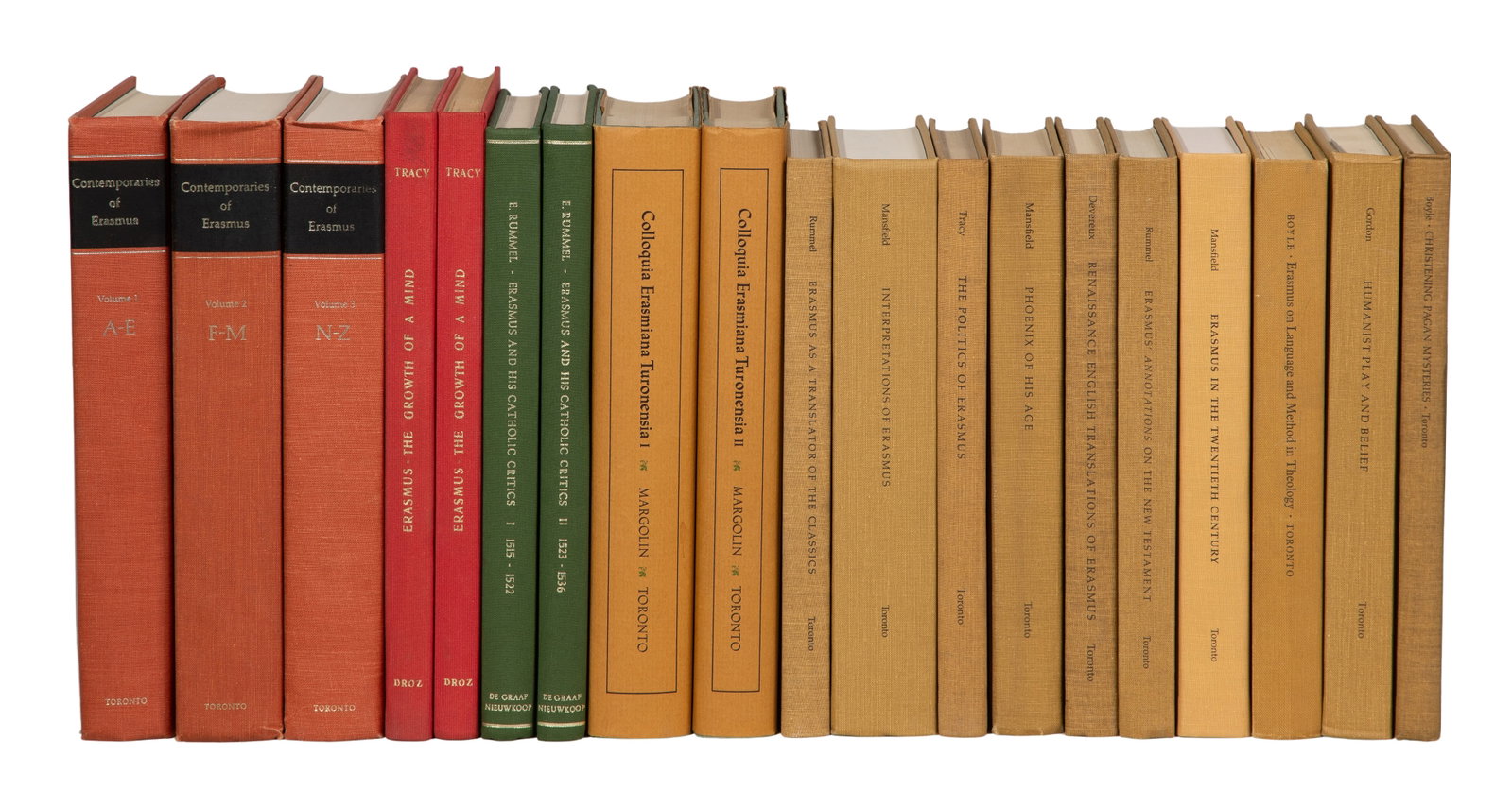 Erasmus Book Assortment: Erasmus Book Assortment (19) volumes, mostly scholarly commentary and criticism of Erasmus' works, including (12) volumes from the University of Toronto Press and (3) volumes on his contemporaries,