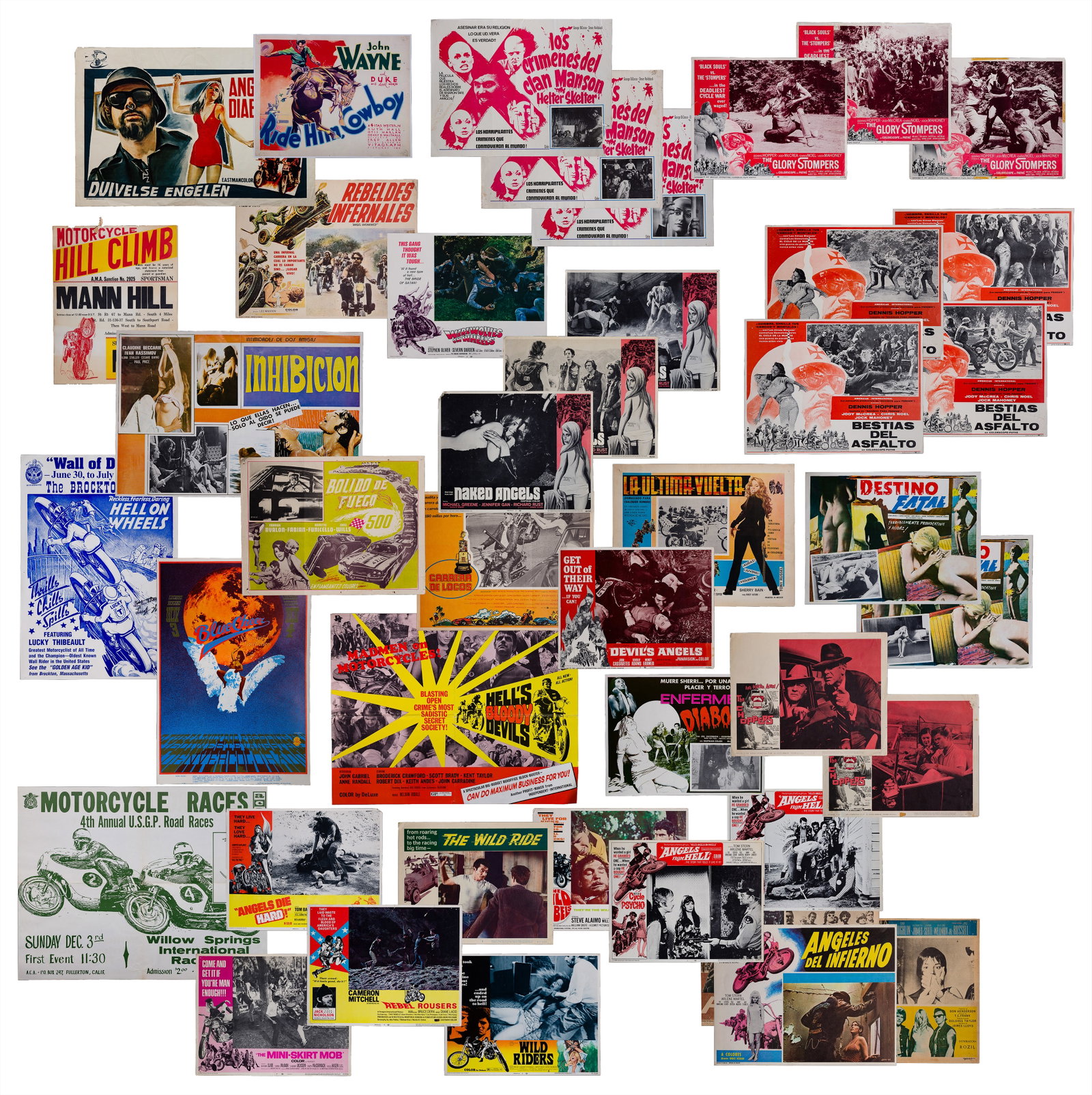 Movie Card and Poster Assortment: Movie Card and Poster Assortment Approximately (40) offset lithographic movie cards and racing posters, most in Spanish, some adult themed Property from: an Estate, Chicago (Logan Square), Illinois