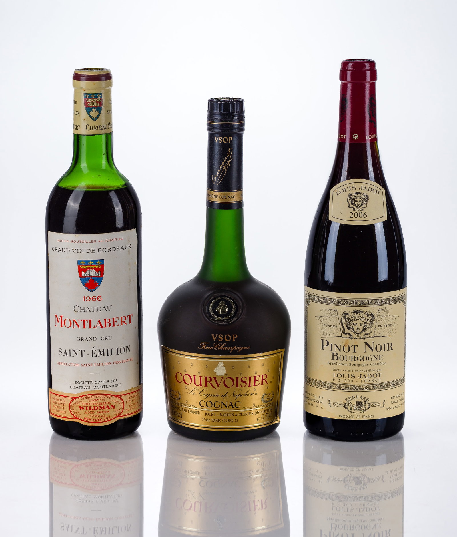 French Wine Assortment: French Wine Assortment (3) items including 1966 Chateaux Montlabert Bordeaux Gran Cru (1x 750 ml) St. Emillion, France, fill: N, labels: fully legible, intact, bin soiling, capsules / corks: firm,