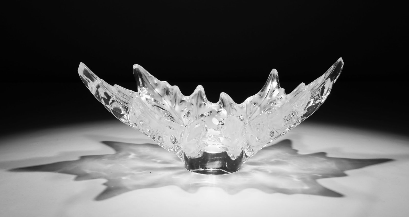 Lalique Crystal Champs-Elysees Bowl: Lalique Crystal Champs-Elysees Bowl A handcrafted clear and frosted crystal bowl having a sculpted leaf design, etch signed on underside Property from: a Private Collector, Lombard, Illinois Height: