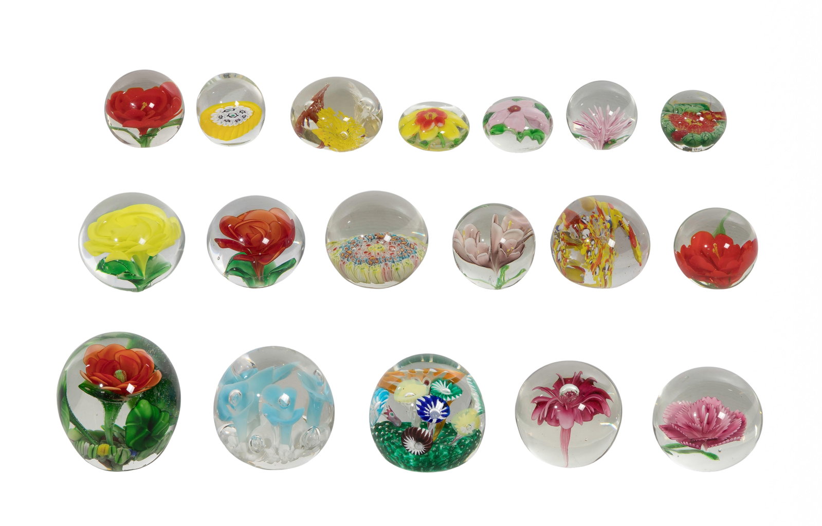 Paperweight Assortment: Paperweight Assortment (18) items of various shapes, sizes and designs, unmarked, some having China labels Property from: a Private Collector, Lombard, Illinois Diameter: 3 1/2 inches (largest)