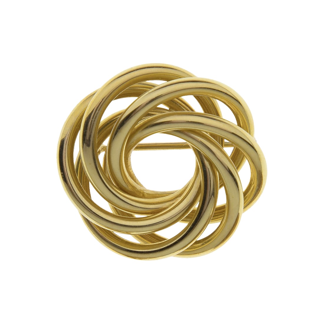 14k Yellow Gold Brooch: 14k Yellow Gold Brooch A triple circle intertwined brooch (marked '14k') Property from: an Estate, Burr Ridge, Illinois Diameter: 1 1/4 inches Weight: 14k gold: 4.97 dwts. (total) Condition: overall l