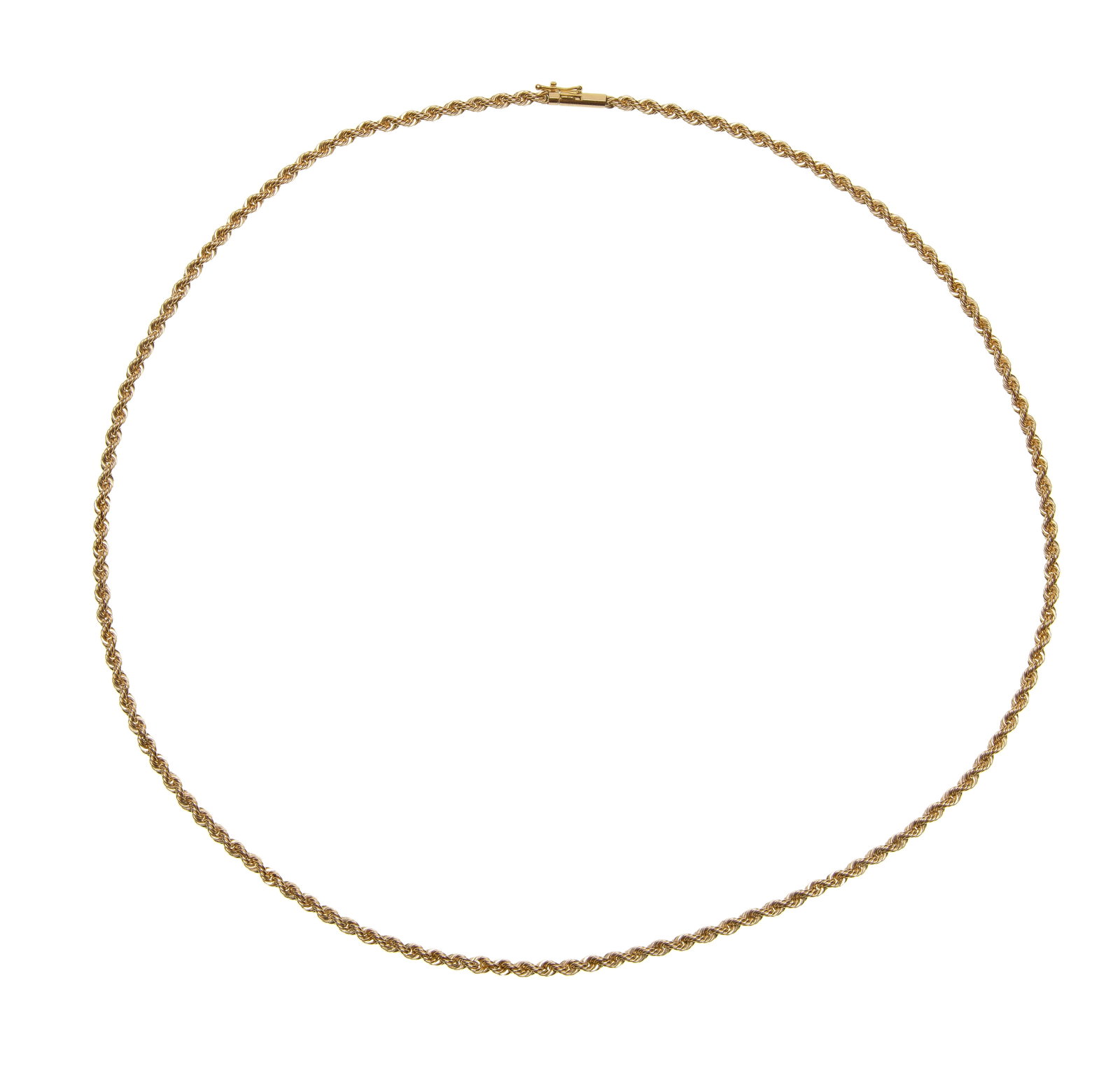 14k Yellow Gold Twisted Rope Necklace: 14k Yellow Gold Twisted Rope Necklace Barrel clasp (marked '14k' on tongue of clasp) Property from: an Estate, Burr Ridge, Illinois Length: 17 inches Weight: 14k gold: 13.16 dwts. (total) Condition: o