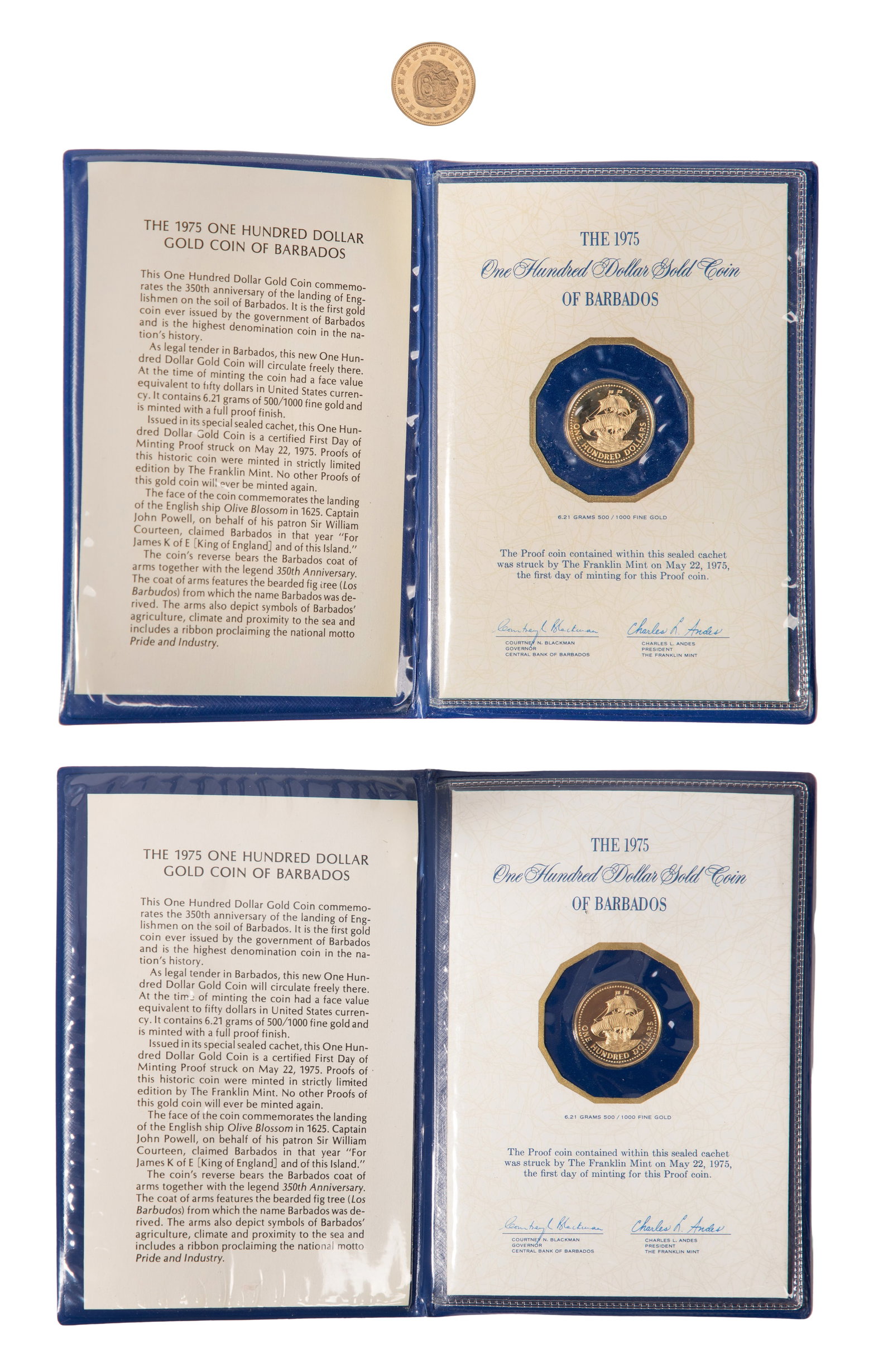 1975 Barbados $100 and 1977 $100 Belize Gold Coins (1 of 1)