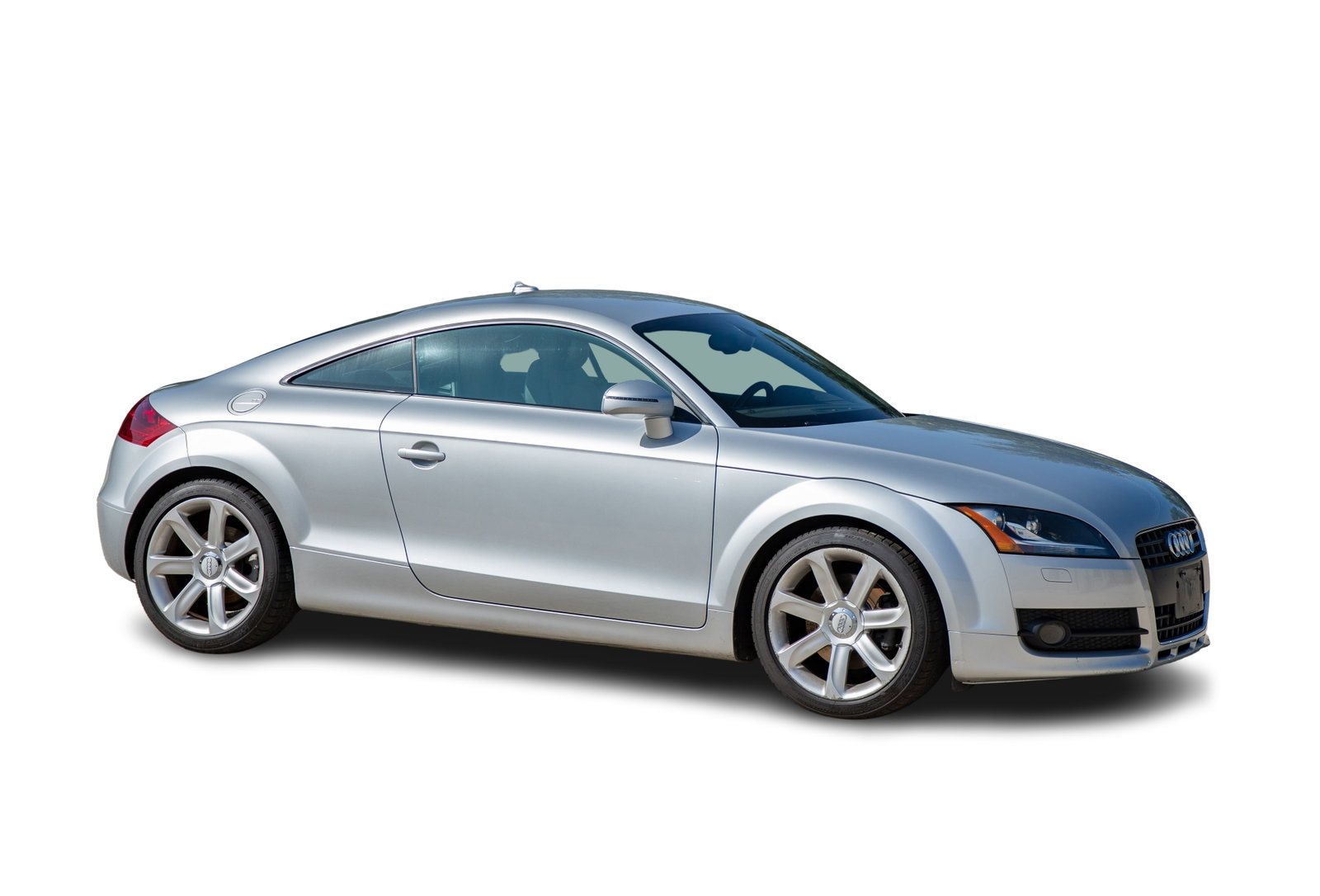 2008 Audi TT 2.0T Coupe: 2008 Audi TT 2.0T Coupe VIN: TRUAF38J981000284, mileage 109,275, silver exterior, black leather interior, 2+2 coupe having an automated rear spoiler, hatchback layout, a sport-inspired flat-bottom