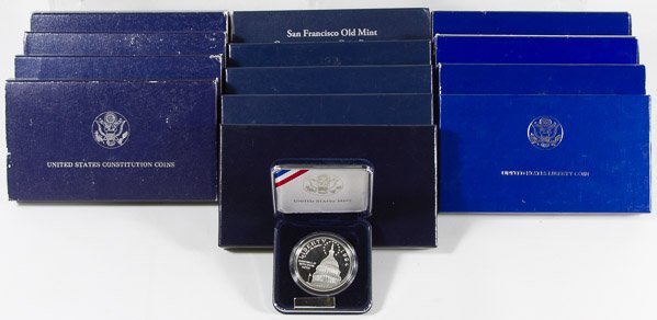 US Commemorative Proof Assortment: US Commemorative Proof Assortment 13 sets, including Old Mint Granite Lady, Chief Justice Marshall, Lewis & Clark Bicentennial and Ellis Island Category: Commemoratives > Modern Silver Commemoratives 