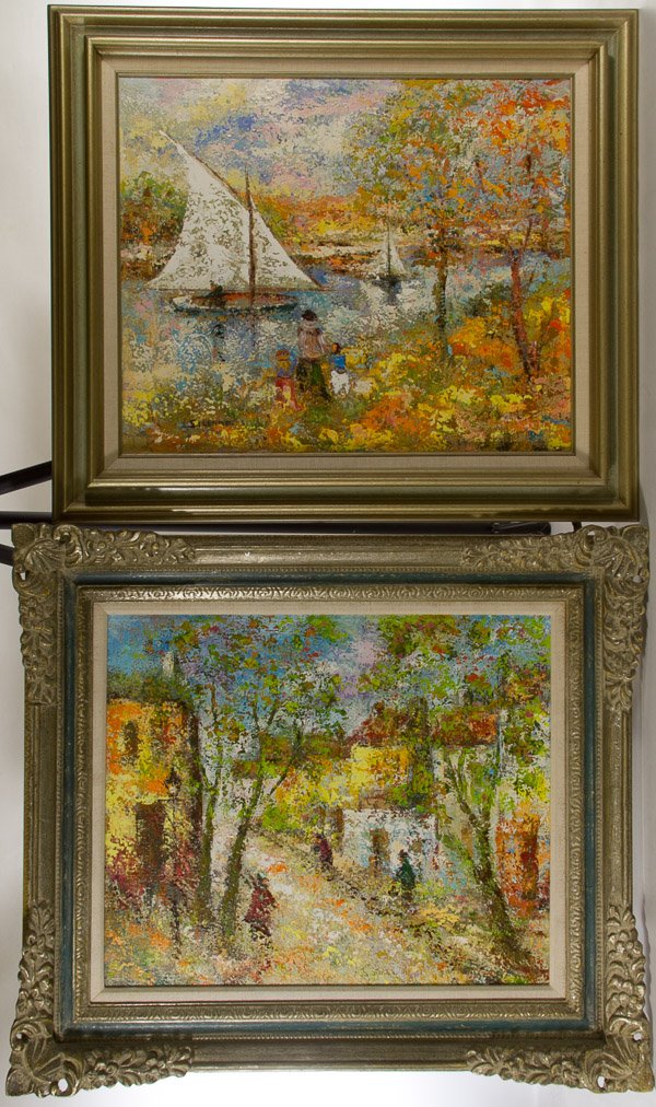 Silenne (French, 20th Century) 'Sailboat' Oil on Canvas: Silenne (French, 20th Century) 'Sailboat' Oil on Canvas Undated, signed in lower left, depicting an impressionistic sailboat, together with a second Silenne oil on canvas depicting a village scene; Pr