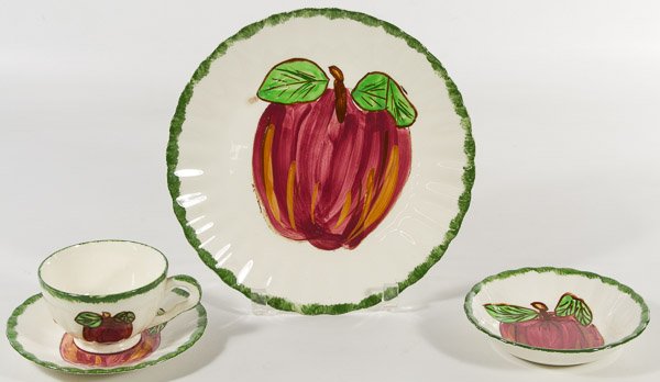 Southern Potteries 'Blue Ridge' China Service: Southern Potteries 'Blue Ridge' China Service Forty-two apple decorated items including (8) dinner plates, (8) bread plates, (7) fruit bowls, (9) coffee cups, (8) saucers, one oval serving dish and on