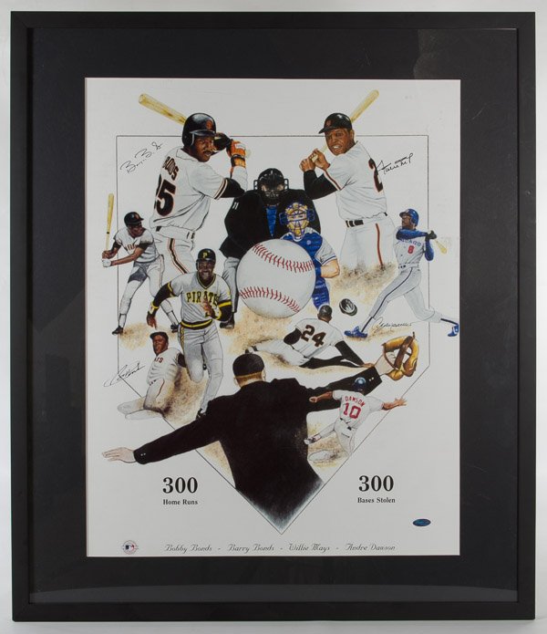 Baseball '30/30 Club' Signed Collage: Baseball '30/30 Club' Signed Collage Including signatures of Bobby Bonds, Barry Bonds, Willie Mays and Andre Dawson; COA from Steiner Sports Memorabilia Height: 23.00 inches, Width: 18.00 inches (phot