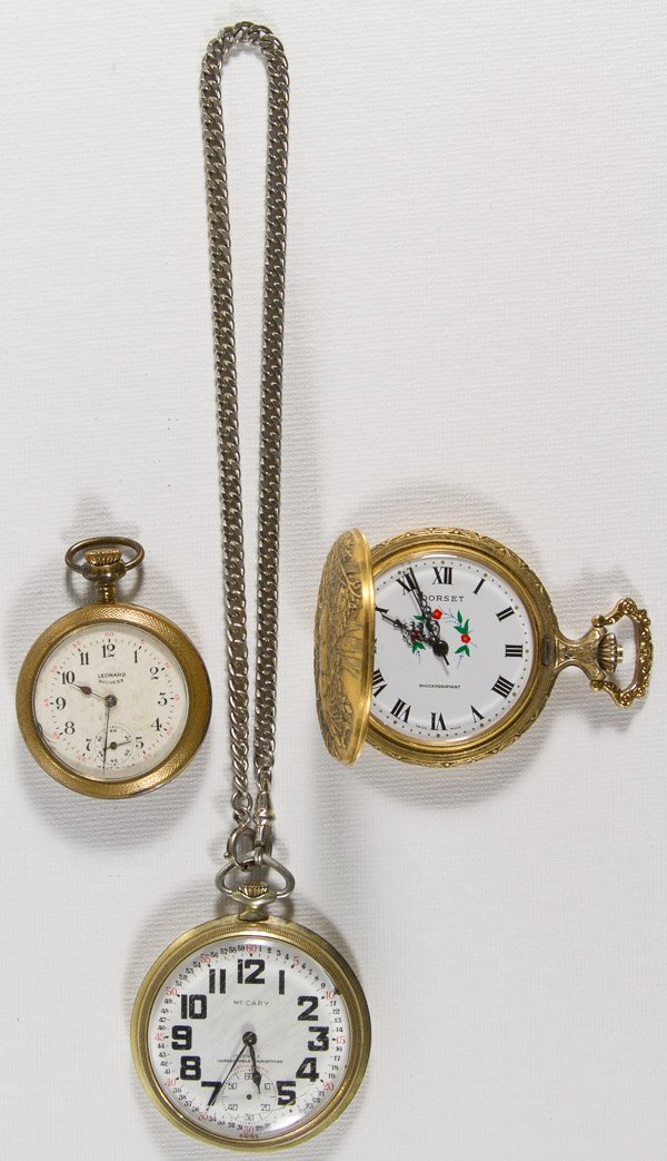 Pocket Watch Assortment: Pocket Watch Assortment Three watches by McCary, Dorset and Leonard Category: Jewelry and Timepieces > Women's Pocket Watches Tax Status: Subject to an 8.25% sales tax for Illinois residents Shipping