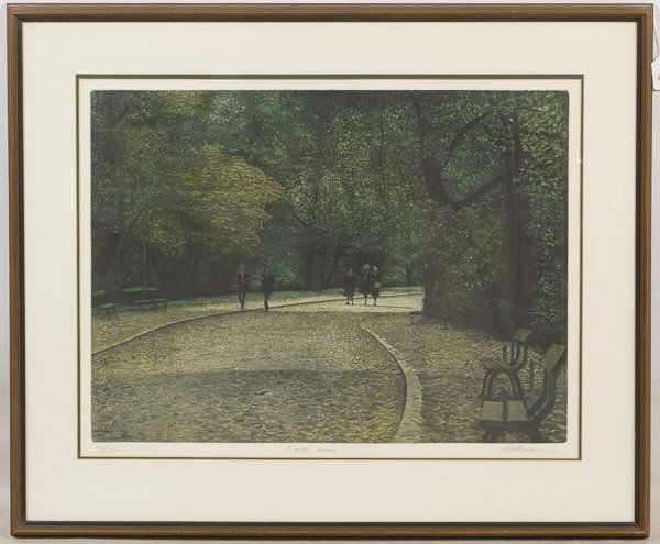 Harold Altman (American, 1924-2003) 'Fallen Leaves': Harold Altman (American, 1924-2003) 'Fallen Leaves' Lithograph Undated, signed lower right, numbered 46/140, depicting a park with fallen leaves; COA from Merrill Chase Height: 19.00 inches, Width: 25