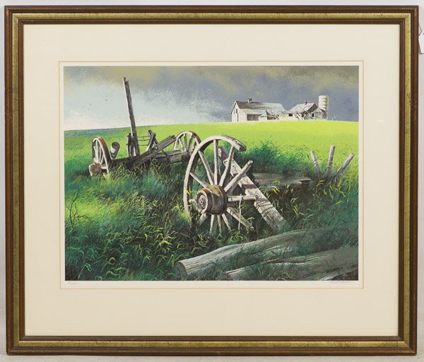 Robert Addison (American, 1924-1988) 'Farm Field': Robert Addison (American, 1924-1988) 'Farm Field' Lithograph Undated, signed in pencil lower right, numbered 48/250, depicting an abandoned wagon in the field Height: 18.00 inches, Width: 24.00 inches