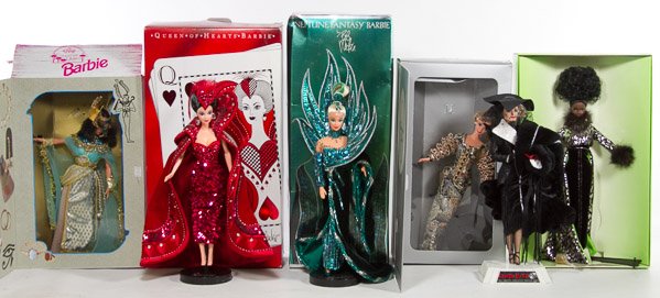 Barbie Designer Doll Assortment: Barbie Designer Doll Assortment Including Bob Mackie 'Neptune Fantasy' and 'Queen of Hearts', 'Christian Dior', Byron Lars 'In the Limelight', Disney 'Cruella De Vil' and 'Egyptian Queen' Height: 17.0