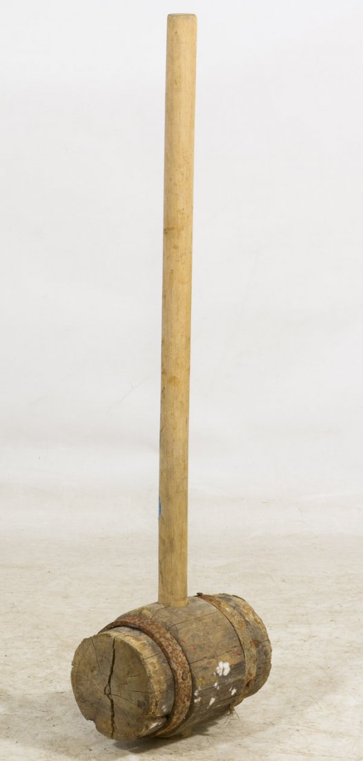 Wooden Circus Tent Mallet: Wooden Circus Tent Mallet Wooden handle and mallet with metal banding Length: 36.00 inches, Diameter: 6.00 inches Category: Primitives > Tools Shipping Status: 3rd Party Shipping; the shipping cost ma