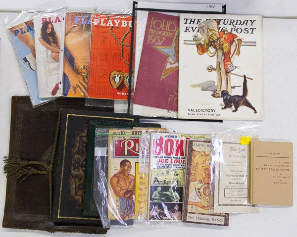 Boxing and Playboy Magazine Assortment: Boxing and Playboy Magazine Assortment Including 1952 'The Ring' boxing magazine, 1972 Joe Louis cover story boxing magazine, Playboys from 1958, 1957, 1973 and 1971, a 1937 Follies Bergere program wi