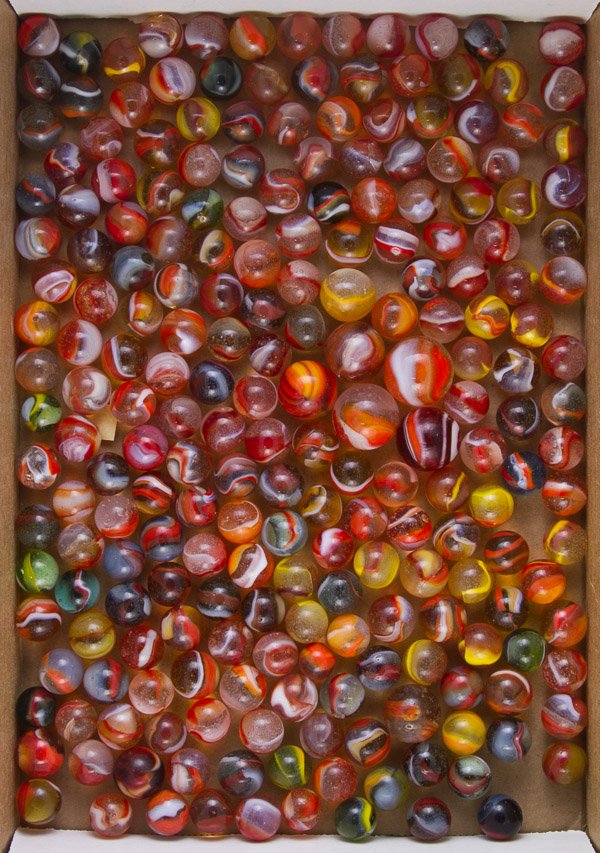 Akro Agate Company Marble Assortment: Akro Agate Company Marble Assortment Including red slag, blue oxblood and transparent corkscrew marbles and shooters Diameter: 0.95 inches (largest) Category: Collectibles > Marbles Shipping Status: L
