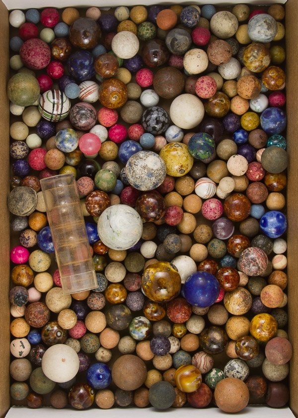 Bennington Clay Marble Assortment: Bennington Clay Marble Assortment Including single and multi-colored examples Diameter: 1.08 inches Category: Collectibles > Marbles Shipping Status: Leonard Auction, Inc. will directly ship via USPS 