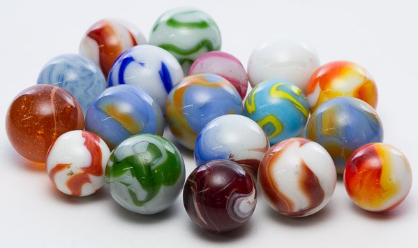 Early Machine Made Shooter Marble Assortment: Early Machine Made Shooter Marble Assortment Including large shooters made by Ravenswood Novelty Works Diameter: 1.00 inches (largest) Category: Collectibles > Marbles Shipping Status: Leonard Auction