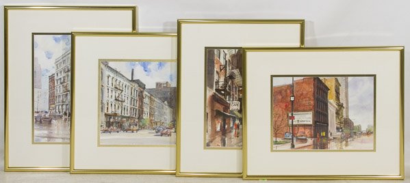 Keith Spears, Jr. (American, 20th Century) 'Chicago: Keith Spears, Jr. (American, 20th Century) 'Chicago Street View' Watercolor Four watercolors, 1984, all signed by Keith Spears, Jr. along lower edge and depicting various street scape views of Chicago