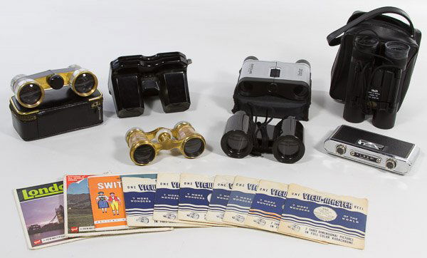 Opera Glasses and Binoculars: Opera Glasses and Binoculars Three opera glasses including Lefils Paris mother of pearl, Hensoldt Wetzlar mother of pearl and King opera viewer; together with one Sawyer view-master, slides and three