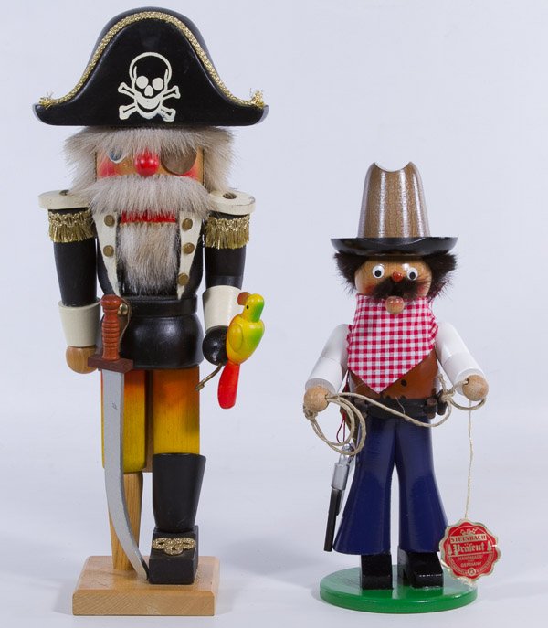 Steinbach Nutcrackers: Steinbach Nutcrackers Including a 'Pirate' #3702 and 'Cowboy' S 942 Height: 13.50 inches (box) Category: Decorative Arts > Holiday Shipping Status: Leonard Auction, Inc. will directly ship via USPS