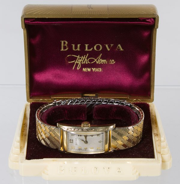 Bulova 10k Gold Filled Wrist Watch: Bulova 10k Gold Filled Wrist Watch c.1936, 17 jewels; includes original box Category: Jewelry and Timepieces > Men's Wrist Watches Shipping Status: Leonard Auction, Inc. will directly ship via USPS