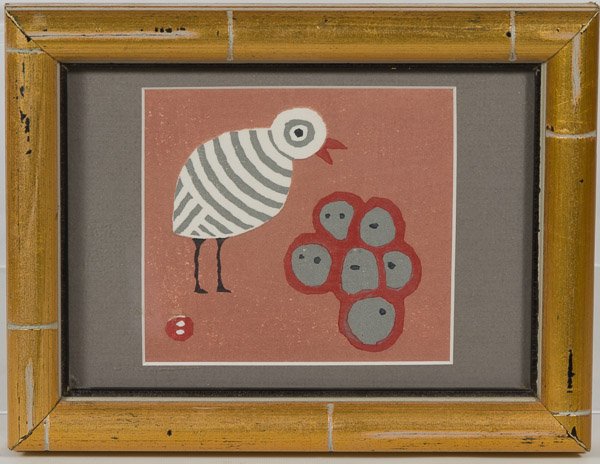 Umetaro Azechi (Japanese, 1902-1999) 'Family' Woodblock: Umetaro Azechi (Japanese, 1902-1999) 'Family' Woodblock Print Undated, unsigned, depicting a bird Height: 4.00 inches, Width: 4.50 inches (sight) Category: Fine Art > Asian Paintings & Prints Shipping