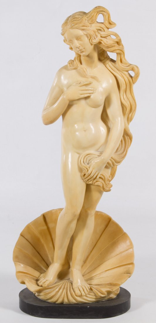 A. Santini (Italian, 20th Century) 'Birth of Venus': A. Santini (Italian, 20th Century) 'Birth of Venus' Statue Acrylic statue on a wooden base Height: 16.50 inches, Width: 6.75 inches, Depth: 4.00 inches Category: Decorative Arts > Statues Shipping Sta