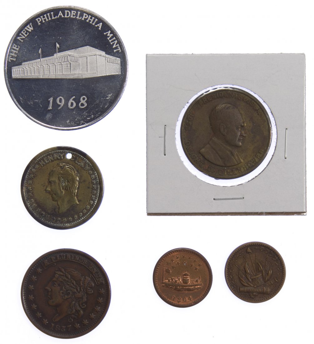 US Token Assortment: US Token Assortment 6 tokens, including 1864 'Our Navy', and 1861 Union 'Our Country' Category: Tokens & Medals > Tokens Shipping Status: Leonard Auction, Inc. will directly ship via USPS Approximate 