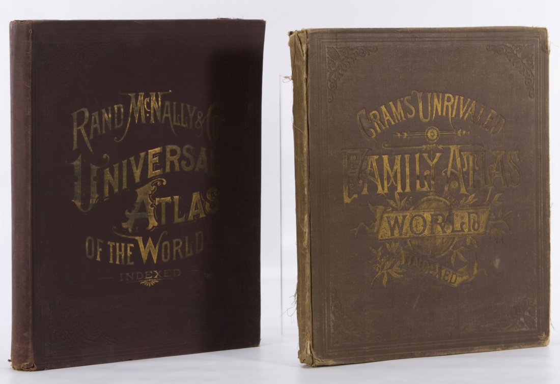 Rand McNally and Gram Atlas Books: Rand McNally and Gram Atlas Books 1892 Rand McNally and 1884 Gram's; both having colored maps Height: 14.00 inches, Width: 12.00 inches Category: Books & Ephemera > Maps Shipping Status: Leonard Aucti