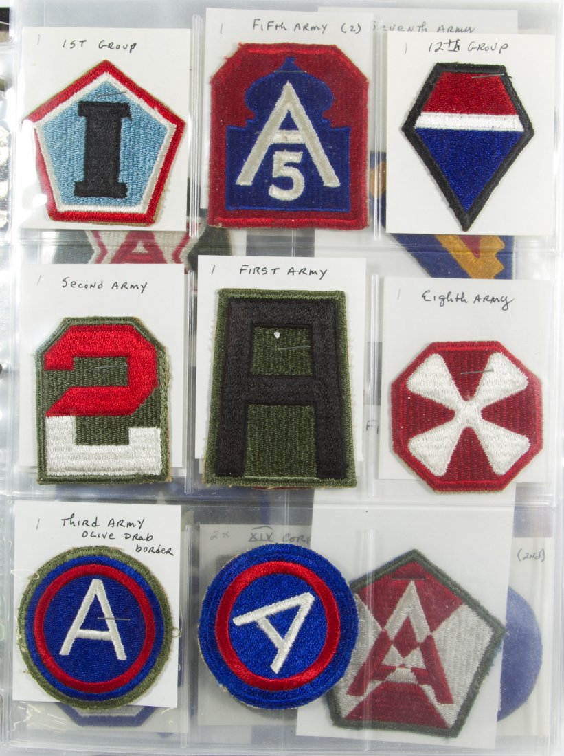 World War II Uniform Patch Assortment: World War II Uniform Patch Assortment Over one-hundred and fifty patches in an album with descriptions Category: Military & Weapons > World War II Shipping Status: Leonard Auction, Inc. will directly 