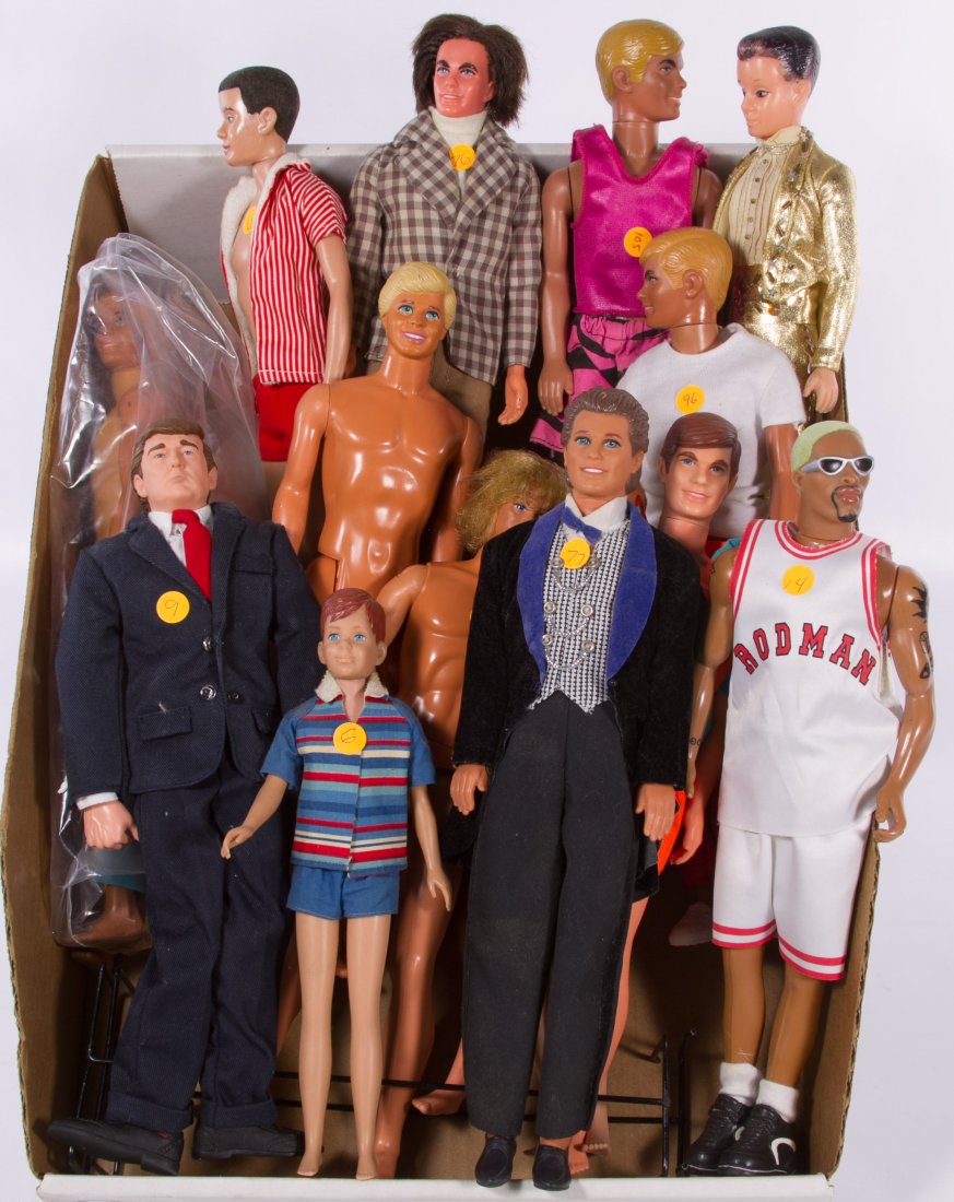 Mattel Ken, Allan and Ricky Doll Assortment: Mattel Ken, Allan and Ricky Doll Assortment Fifteen dolls and two vintage stands including a Dennis Rodman and Donald Trump doll Height: 11.50 inches (Rodman doll) Category: Toys and Dolls > Vintage D