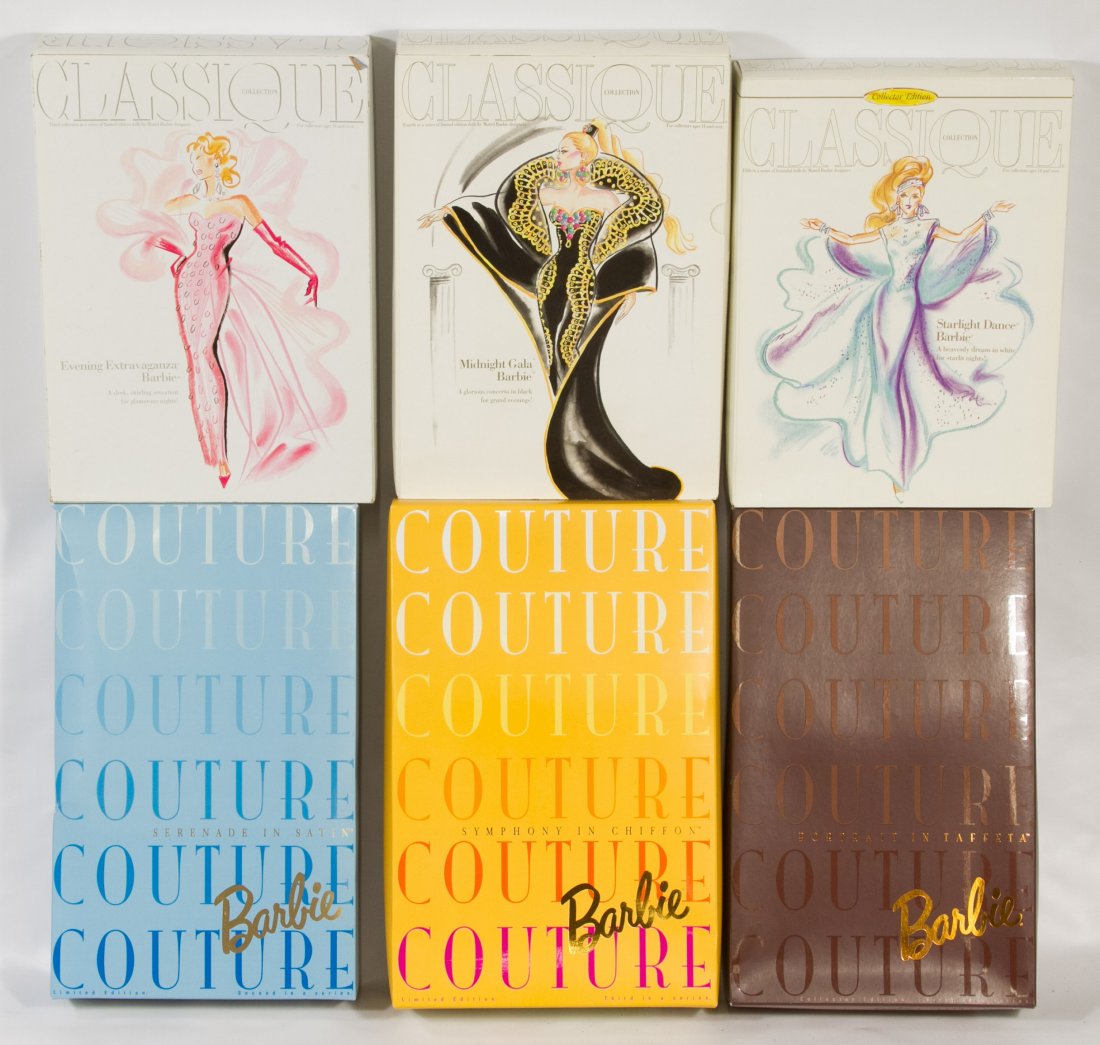 Classique and Couture Barbie Doll Assortment: Classique and Couture Barbie Doll Assortment Six boxed dolls Height: 14.00 inches (Couture box) Category: Toys and Dolls > Contemporary Dolls Shipping Status: 3rd Party Shipping; the shipping cost may