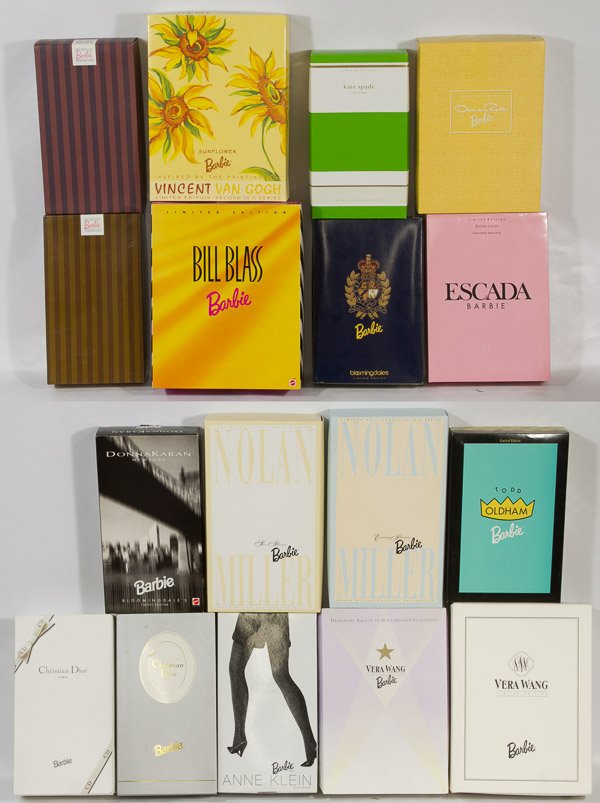 Designer Barbie Doll Assortment: Designer Barbie Doll Assortment Seventeen dolls including Escada, Vera Wang, Nolan, Christian Dior, Anne Klein and Bill Blass Height: 15.00 inches (Vera Wang box) Category: Toys and Dolls > Contempora