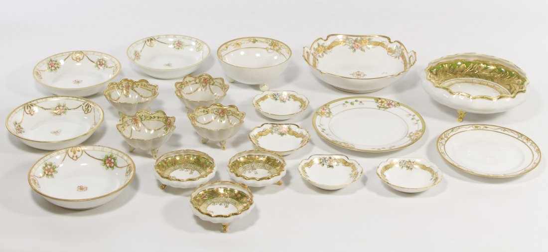Nippon Porcelain Dish Assortment: Nippon Porcelain Dish Assortment Twenty items including nut dishes, bowls and plates in Greek key or floral designs Diameter: 7.00 inches (largest) Category: Porcelain and Ceramics > Nippon Shipping S