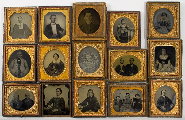 Ambrotype and Tintype Photograph Assortment: Ambrotype and Tintype Photograph Assortment Fifteen itmes from the Civil War era, including fifteen 1/6 plates, ten ambrotypes and five tintypes Height: 3.50 inches (tallest) Category: Books & Ephemer