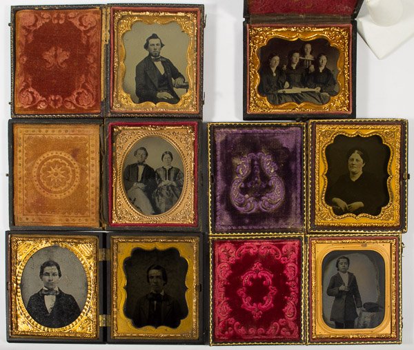 Ambrotype and Tintype Photograph Assortment: Ambrotype and Tintype Photograph Assortment Seven items from the Civil War era, including seven 1/6 plates, four ambrotypes and three tintypes; together with one gutta-percha union case Height: 3.75 i