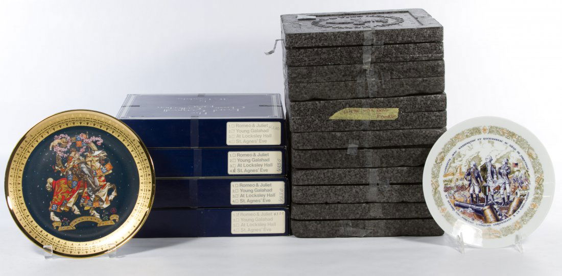 The Story of Lafayette Collector Plates by D'Arceau: The Story of Lafayette Collector Plates by D'Arceau Limoges Ten plates including six Lafayette Legacy plates and four J. C. Leyendecker 'Lovers' plates by Royal Cornwall Diameter: 9.00 inches Category