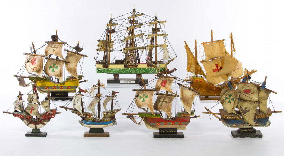 Wood Ship Model Assortment: Wood Ship Model Assortment Seven ships including the 'Mayflower' crafted of wood and cloth; made inn Japan and Taiwan Height: 11.50 inches (tallest) Category: Marketplace > Collectibles Shipping Statu