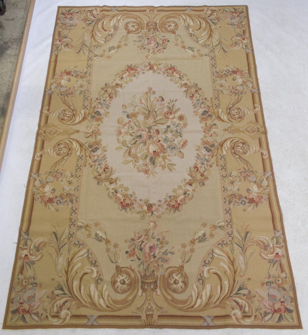 Wool Needlepoint Rug by Ada West: Wool Needlepoint Rug by Ada West Aubusson style with beige tones and scroll and rose motif Length: 96.00 inches, Width: 60.00 inches Category: Rugs and Textiles > Other Shipping Status: 3rd Party Ship