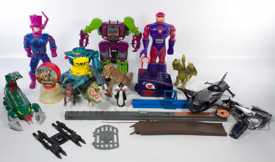 Marvel Toy Assortment: Marvel Toy Assortment Including Marvel Masterworks Figures, a Kenner Batman car and assorted loose toys Height: 15.00 inches (tallest) Category: Toys and Dolls > Post-War Toys Shipping Status: 3rd Par